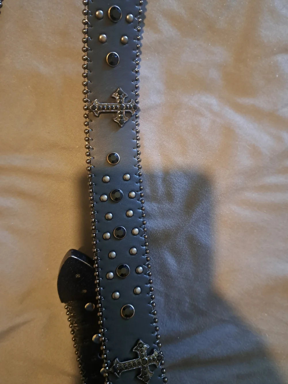 Black Studded Leather Belt with Decorative Buckle 48inch